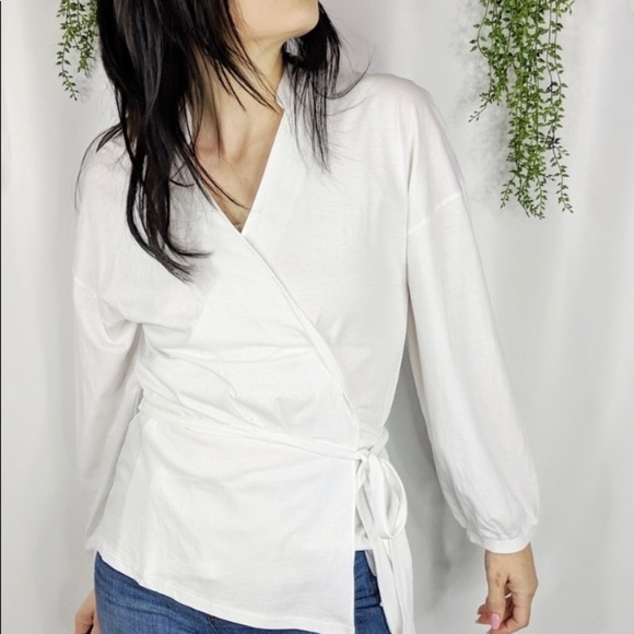 J.Crew White wrap long sleeve top size S - Picture 2 of 8
